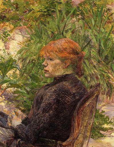 Red Haired Woman Sitting in Conservatory by Henri de Toulouse Lautrec